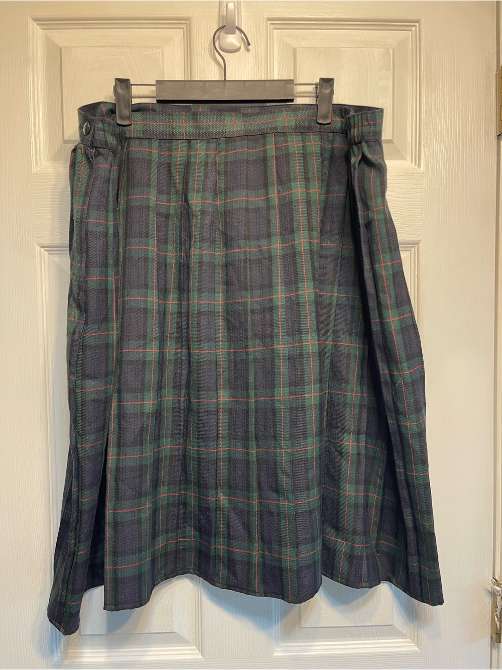 Plaid A-Line Skirt in Green and Navy - Picture 3 of 5